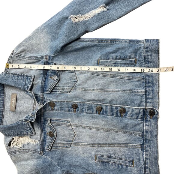 2SABLE JEAN JACKET DISTRESSED BUTTON UP POCKETS SIZE M DENIM BLUE 100% COTTON - Picture 10 of 12